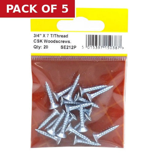 3/4" x 7 ZP Cross Recessed Hardened Twin Thread Woodscrews with - Pack of 5