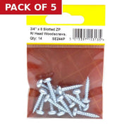 3/4" x 8 ZP Round Head Woodscrews (Pack of 14) - Pack of 5