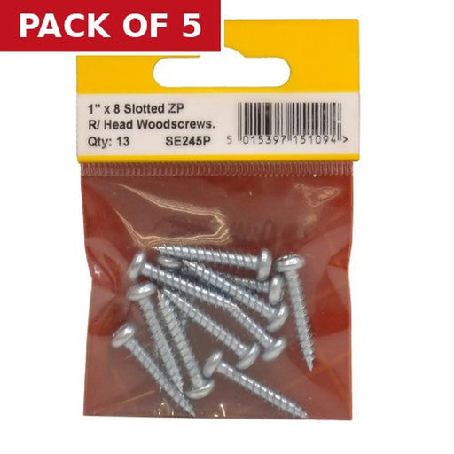 1" x 8 ZP Round Head Woodscrews (Pack of 13) - Pack of 5