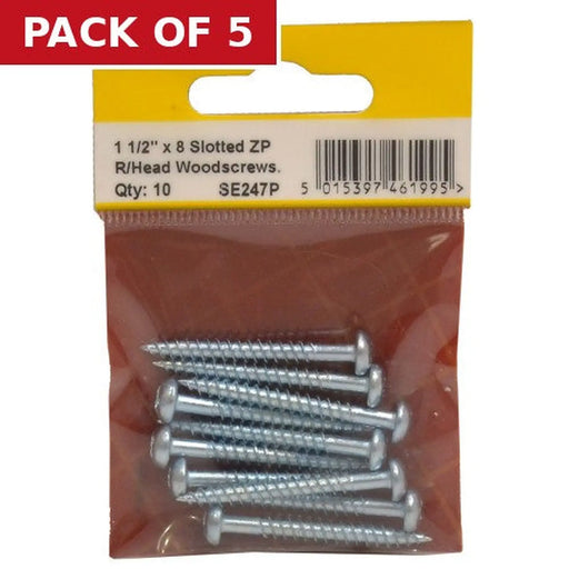 1 1/2" x 8 ZP Round Head Woodscrews (Pack of 10) - Pack of 5