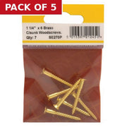 1 1/4" x 6 Slotted Brass Woodscrew - Countersunk Head - (Pack of 7) - Pack of 5