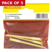 3" x 12 Slotted Brass Woodscrew - Countersunk Head - (Pack of 3) - Pack of 5
