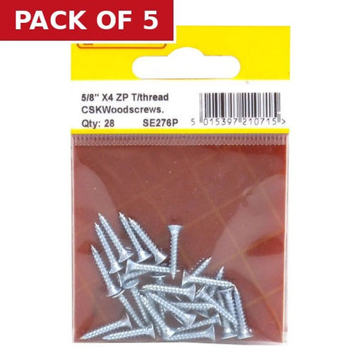 5/8" x 4 ZP Cross Recessed Hardened Twin Thread Woodscrews with - Pack of 5