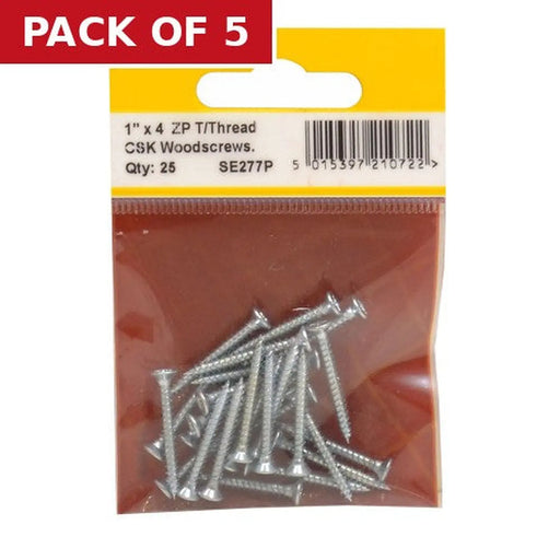 1" x 4 ZP Cross Recessed Hardened Twin Thread Woodscrews with - Pack of 5