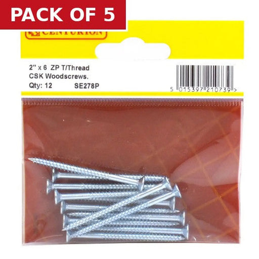 2" x 6 ZP Cross Recessed Hardened Twin Thread Woodscrews with - Pack of 5