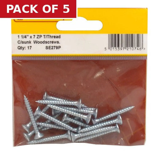 1 1/4" x 7 ZP Cross Recessed Hardened Twin Thread Woodscrews with - Pack of 5