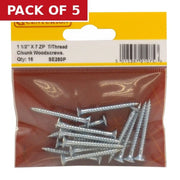 1 1/2" x 7 ZP Cross Recessed Hardened Twin Thread Woodscrews with - Pack of 5