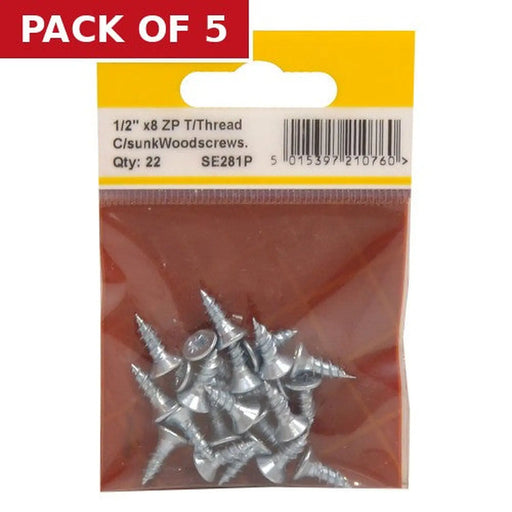 1/2" x 8 ZP Cross Recessed Hardened Twin Thread Woodscrews with - Pack of 5