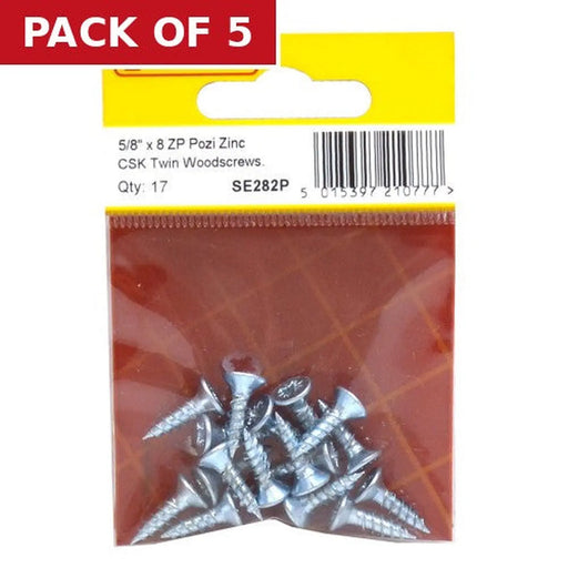 5/8" x 8 ZP Cross Recessed Hardened Twin Thread Woodscrews with - Pack of 5