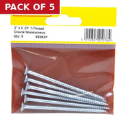 3" x 8 ZP Cross Recessed Hardened Twin Thread Woodscrews with - Pack of 5