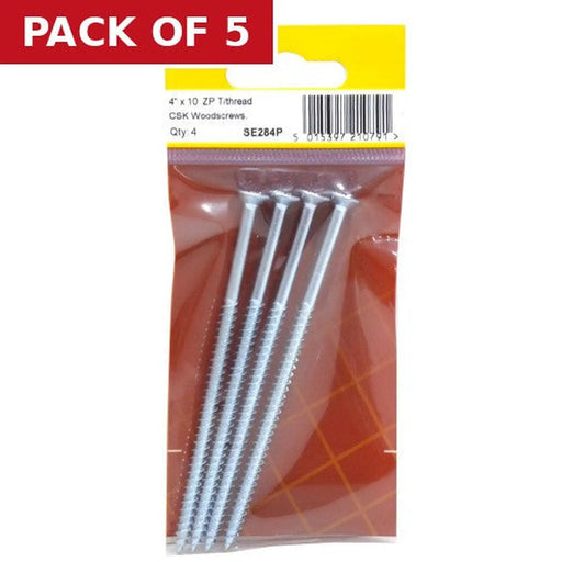 4" x 10 ZP Cross Recessed Hardened Twin Thread Woodscrews with - Pack of 5