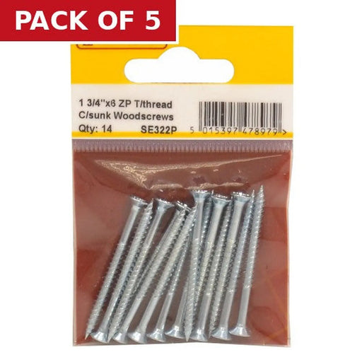 1 3/4" x 6 ZP Cross Recessed Hardened Twin Thread Woodscrews with - Pack of 5