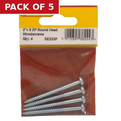 2" x 8 ZP Round Head Woodscrews (Pack of 4) - Pack of 5
