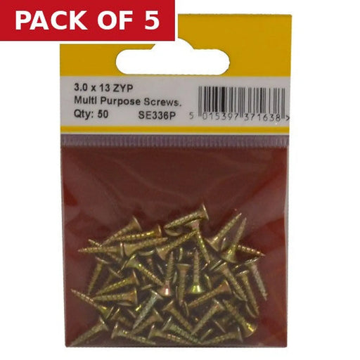 3mm x 13mm ZYP Multi Purpose Single Thread Countersunk Pozi Screws - Pack of 5