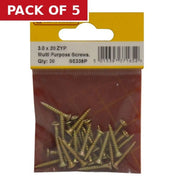 3mm x 20mm ZYP Multi Purpose Single Thread Countersunk Pozi Screws - Pack of 5
