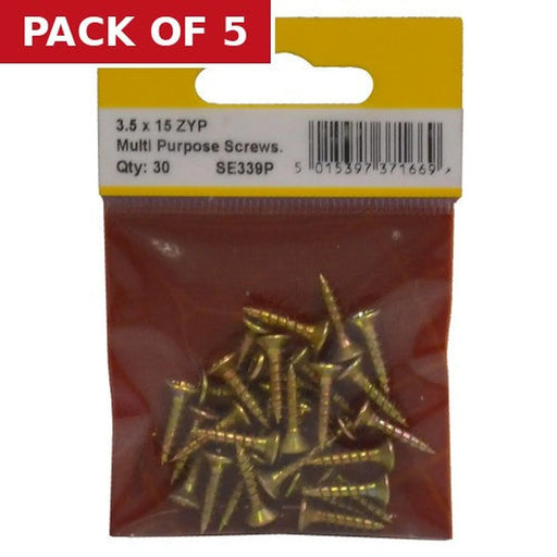 3.5mm x 15mm ZYP Multi Purpose Single Thread Countersunk Pozi - Pack of 5