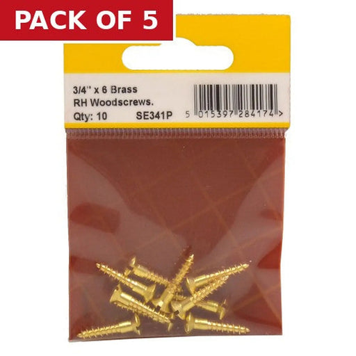 3/4" x 6 Slotted Raised Head Woodscrew - Brass - (Pack of 10) - Pack of 5