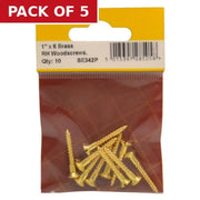 1" x 6 Slotted Raised Head Woodscrew - Brass - (Pack of 10) - Pack of 5