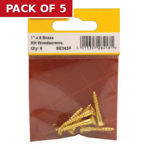1" x 8 Slotted Raised Head Woodscrew - Brass - (Pack of 6) - Pack of 5