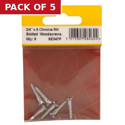 3/4" x 6 Slotted Raised Head Woodscrew - Chrome Plated - (Pack of 6) - Pack of 5