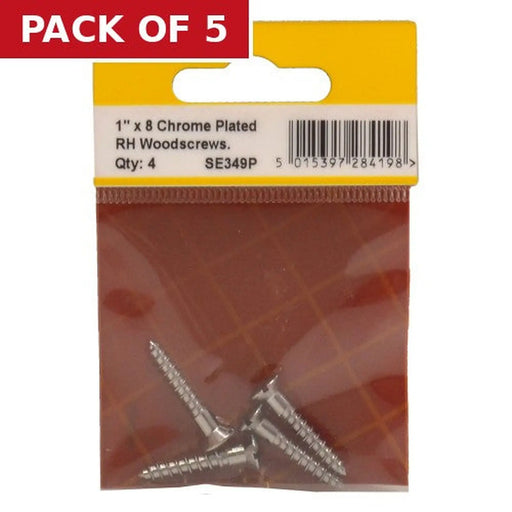 1" x 8 Slotted Raised Head Woodscrew - Chrome Plated - (Pack of 4) - Pack of 5