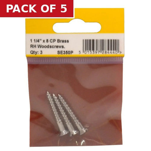 1 1/4" x 8 Slotted Raised Head Woodscrew - Chrome Plated - (Pack of - Pack of 5