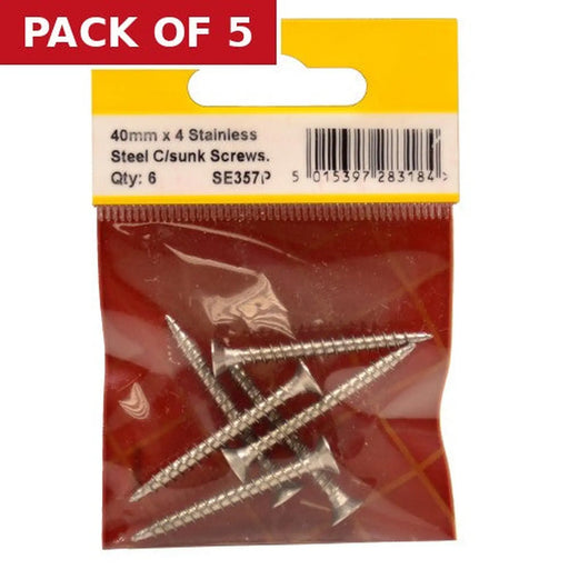 4mm x 40mm Stainless Steel Chipboard Screws CRCS Head Countersunk - Pack of 5