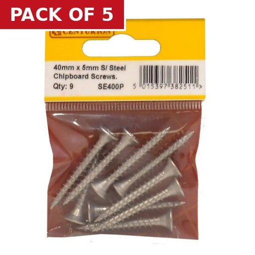 5mm x 40mm Stainless Steel Chipboard Screws CRCS Head Countersunk - Pack of 5