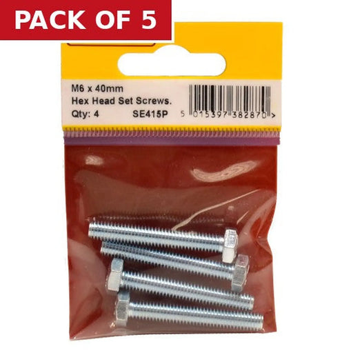 M6 x 40mm Hex Head Set Screws (Pack of 4) - Pack of 5