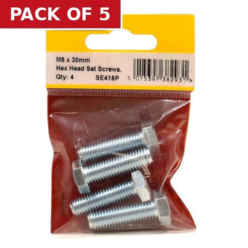 M8 x 30mm Hex Head Set Screws (Pack of 4) - Pack of 5