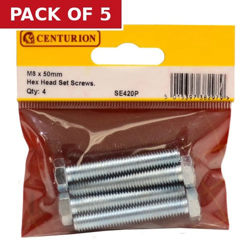 M8 x 50mm Hex Head Set Screws (Pack of 4) - Pack of 5