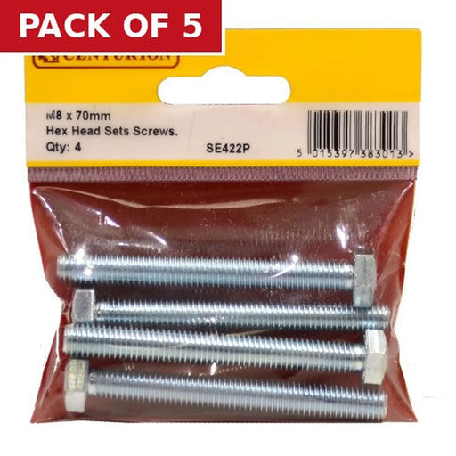 M8 x 70mm Hex Head Set Screws (Pack of 4) - Pack of 5