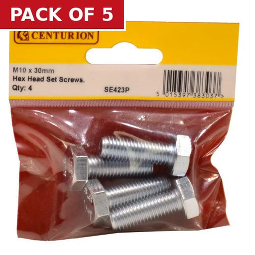 M10 x 30mm Hex Head Set Screws (Pack of 4) - Pack of 5