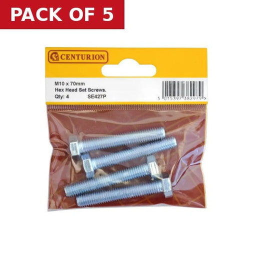 M10 x 70mm Hex Head Set Screws (Pack of 4) - Pack of 5