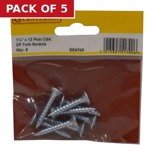1 1/4" x 12 Pozi CSK ZP Twin Screws - 8 pack - Pack of 5