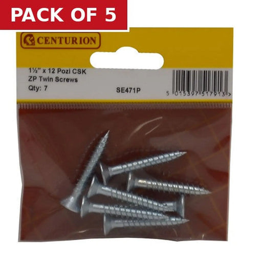 1 1/2" x 12 Pozi CSK ZP Twin Screws 7 pack - Pack of 5