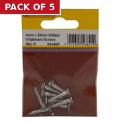 4mm x 20mm Stainless Steel Chipboard Screws CRCS Head Countersunk - Pack of 5