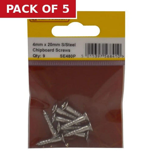 4mm x 20mm Stainless Steel Chipboard Screws CRCS Head Countersunk - Pack of 5