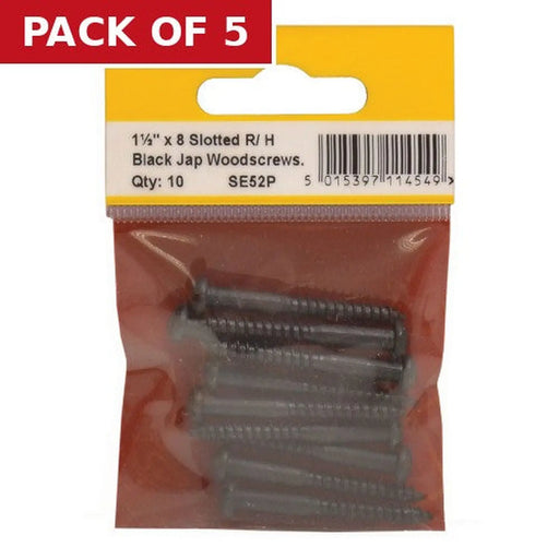 1 1/2" x 8 Pozi Black Round Head Woodscrews (Pack of 10) - Pack of 5