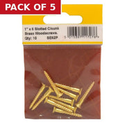 1" x 6 Slotted Brass Woodscrew - Countersunk Head - (Pack of 10) - Pack of 5