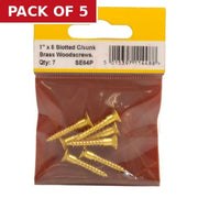 1" x 8 Slotted Brass Woodscrew - Countersunk Head - (Pack of 7) - Pack of 5