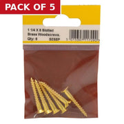 1 1/4" x 8 Slotted Brass Woodscrew - Countersunk Head - (Pack of 6) - Pack of 5
