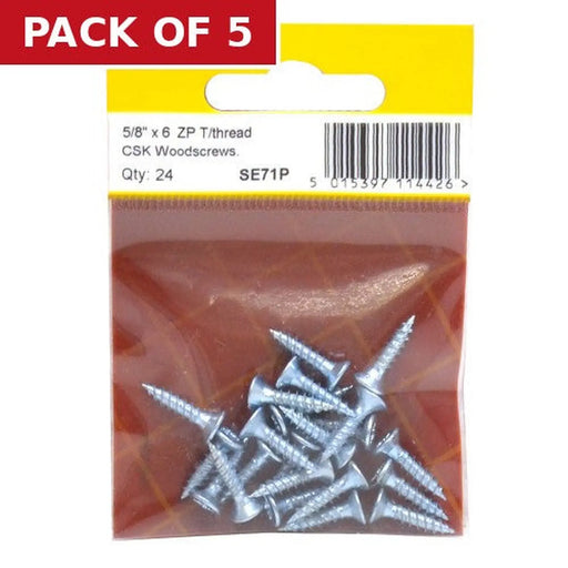 5/8" x 6 ZP Cross Recessed Hardened Twin Thread Woodscrews with - Pack of 5