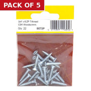 3/4" x 6 ZP Cross Recessed Hardened Twin Thread Woodscrews with - Pack of 5