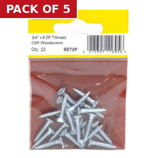 3/4" x 6 ZP Cross Recessed Hardened Twin Thread Woodscrews with - Pack of 5