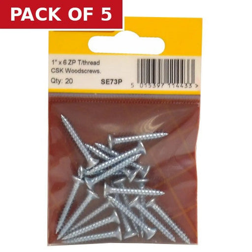 1" x 6 ZP Cross Recessed Hardened Twin Thread Woodscrews with - Pack of 5