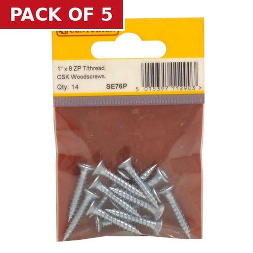 1" x 8 ZP  Cross Recessed Countersunk Hardened Twin Thread Screws - Pack of 5