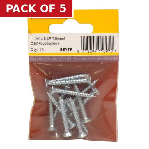 1 1/4" x 8 ZP Cross Recessed Hardened Twin Thread Woodscrews with - Pack of 5
