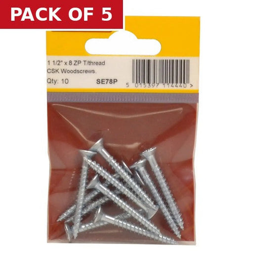 1 1/2" x 8 ZP Cross Recessed Hardened Twin Thread Woodscrews with - Pack of 5
