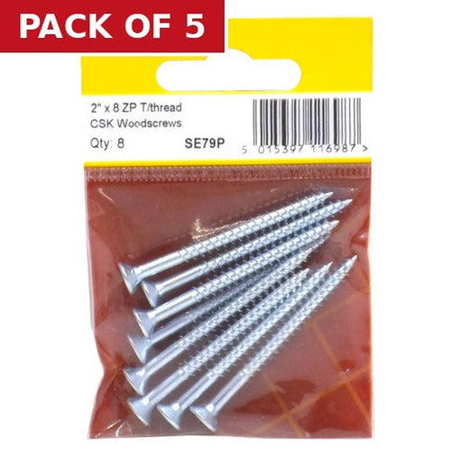 2" x 8 ZP Cross Recessed Hardened Twin Thread Woodscrews with - Pack of 5